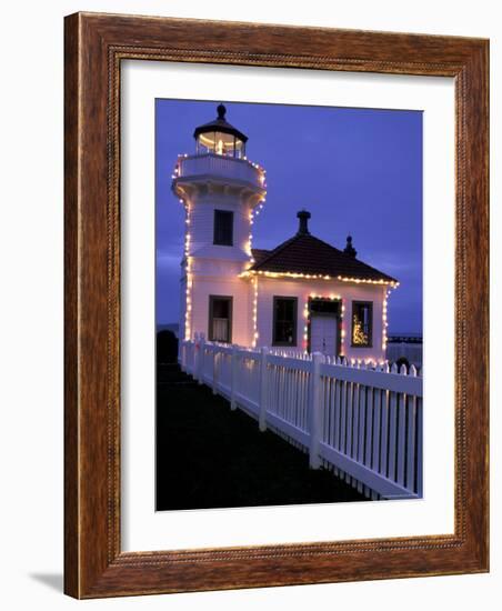 Mukilteo Lighthouse with Christmas Lights, Washington, USA-null-Framed Photographic Print