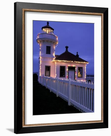Mukilteo Lighthouse with Christmas Lights, Washington, USA-null-Framed Photographic Print
