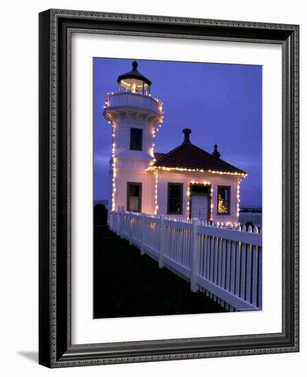 Mukilteo Lighthouse with Christmas Lights, Washington, USA-null-Framed Photographic Print