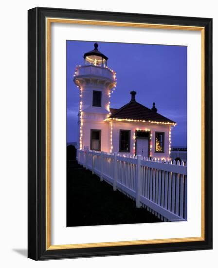 Mukilteo Lighthouse with Christmas Lights, Washington, USA-null-Framed Photographic Print