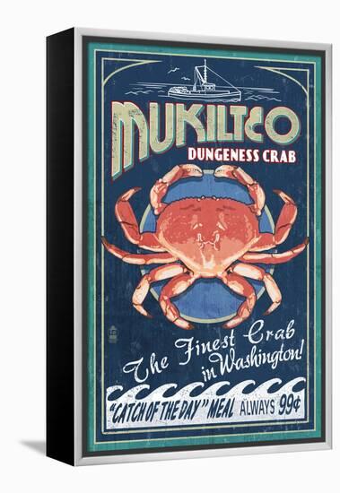 Mukilteo, Washington - Dungeness Crab Vintage Sign-Lantern Press-Framed Stretched Canvas