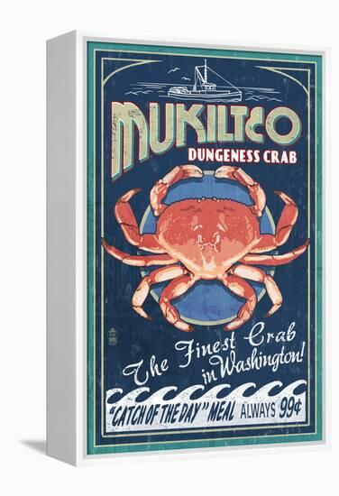 Mukilteo, Washington - Dungeness Crab Vintage Sign-Lantern Press-Framed Stretched Canvas