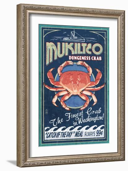 Mukilteo, Washington - Dungeness Crab Vintage Sign-Lantern Press-Framed Art Print