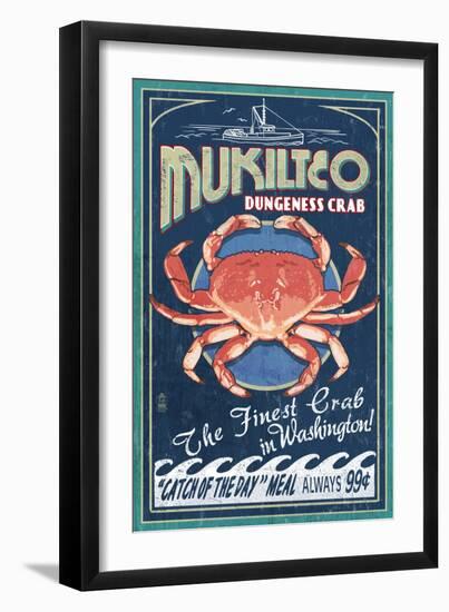 Mukilteo, Washington - Dungeness Crab Vintage Sign-Lantern Press-Framed Art Print