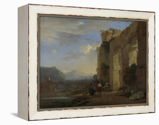 Muleteers Beside an Italian Ruin-Jan Asselijn-Framed Stretched Canvas