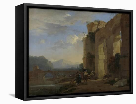 Muleteers Beside an Italian Ruin-Jan Asselijn-Framed Stretched Canvas