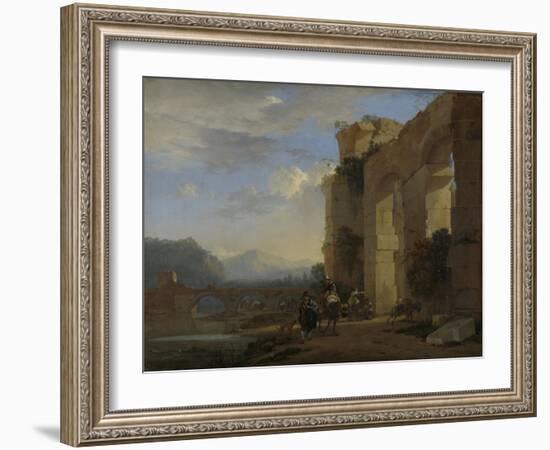 Muleteers Beside an Italian Ruin-Jan Asselijn-Framed Art Print