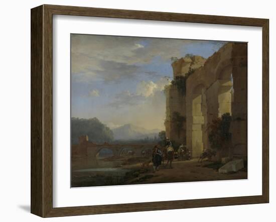 Muleteers Beside an Italian Ruin-Jan Asselijn-Framed Art Print