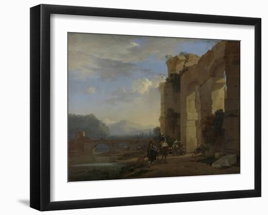 Muleteers Beside an Italian Ruin-Jan Asselijn-Framed Art Print