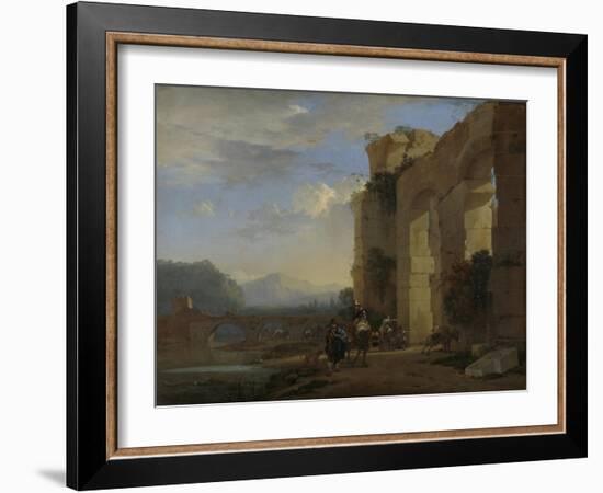 Muleteers Beside an Italian Ruin-Jan Asselijn-Framed Art Print