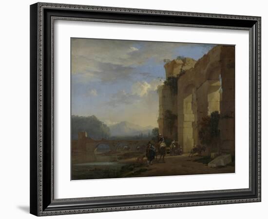 Muleteers Beside an Italian Ruin-Jan Asselijn-Framed Art Print