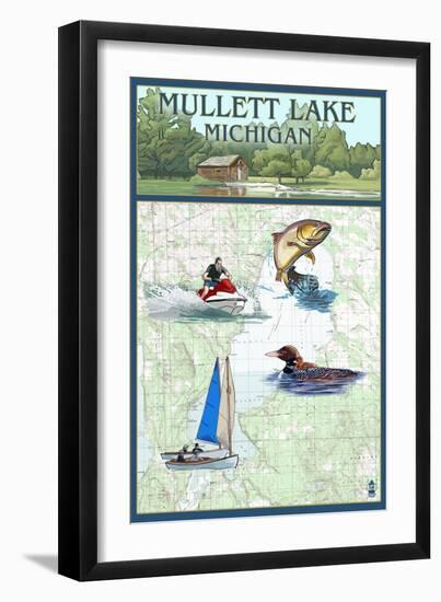 Mullett Lake, Michigan - Nautical Chart-Lantern Press-Framed Art Print
