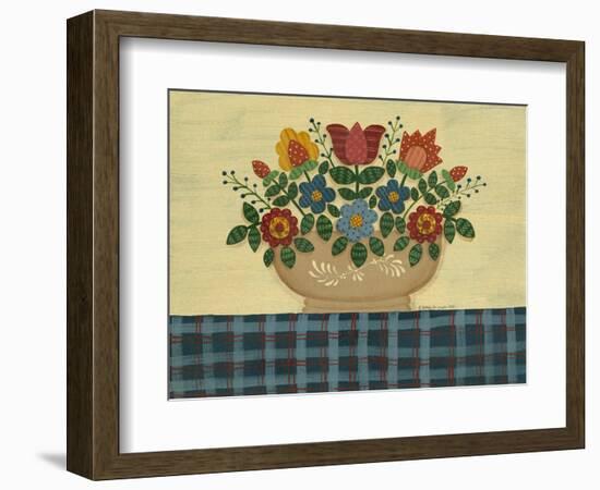 Multi-Colored Flowers with Dark Blue Tablecloth-Debbie McMaster-Framed Premium Giclee Print