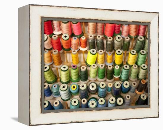 Multi-colored thread in high school sewing class-null-Framed Premier Image Canvas