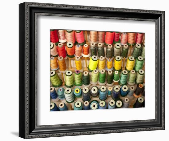 Multi-colored thread in high school sewing class-null-Framed Photographic Print