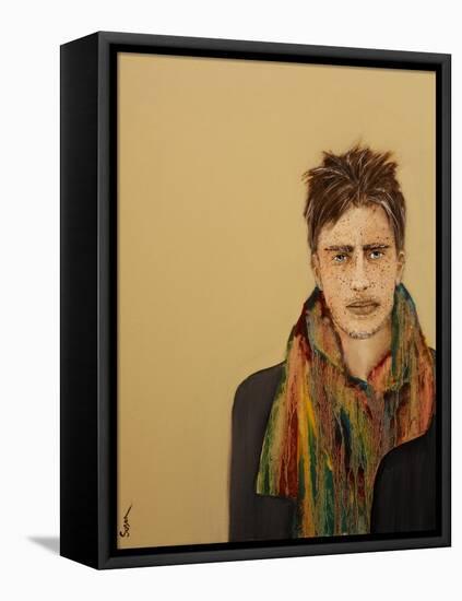 Multi coloured scarf, 2017-Susan Adams-Framed Premier Image Canvas