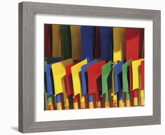 Multi Coloured Spades on Sale at a Beach Shop on the Planche, Deauville, Calvados, Normandy, France-David Hughes-Framed Photographic Print