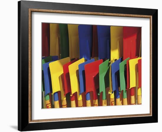 Multi Coloured Spades on Sale at a Beach Shop on the Planche, Deauville, Calvados, Normandy, France-David Hughes-Framed Photographic Print