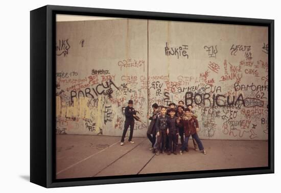 Multi-Ethnic Group of Boys Smile Near Graffiti Covered Wall, the Bronx, 1975-null-Framed Stretched Canvas