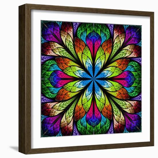 Multicolor Beautiful Fractal Flower. Computer Generated Graphics-velirina-Framed Art Print