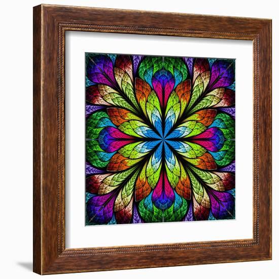 Multicolor Beautiful Fractal Flower. Computer Generated Graphics-velirina-Framed Art Print