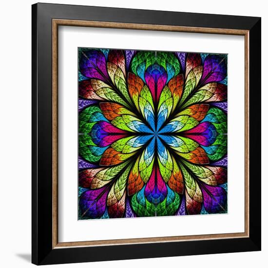 Multicolor Beautiful Fractal Flower. Computer Generated Graphics-velirina-Framed Art Print