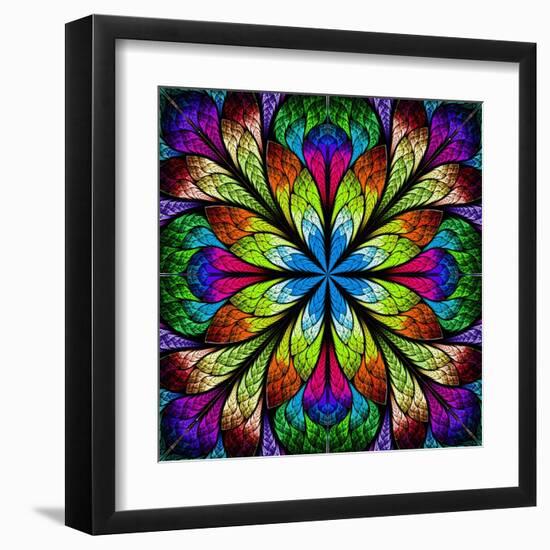 Multicolor Beautiful Fractal Flower. Computer Generated Graphics-velirina-Framed Art Print