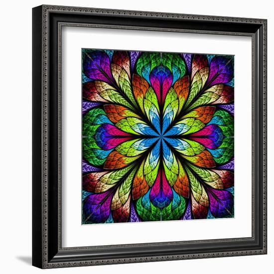Multicolor Beautiful Fractal Flower. Computer Generated Graphics-velirina-Framed Art Print