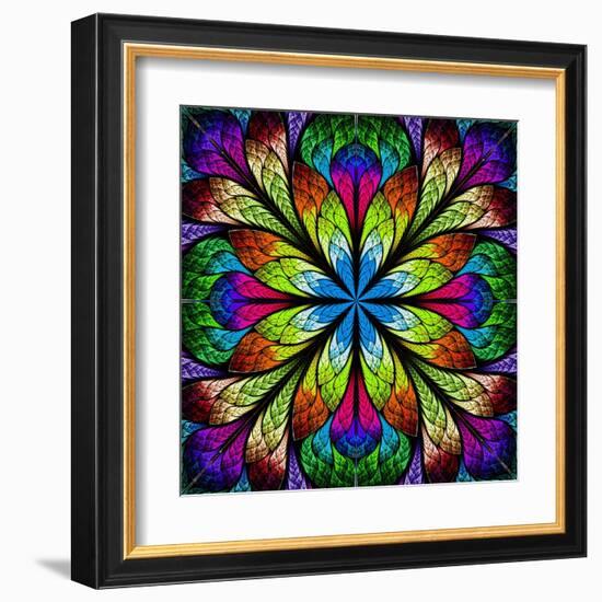 Multicolor Beautiful Fractal Flower. Computer Generated Graphics-velirina-Framed Art Print