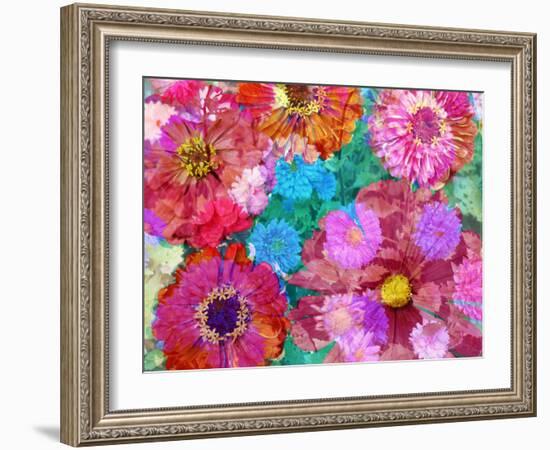 Multicolor Blossom Design from Zinnia, Gerber Daisy and Texture, Photographic Layer Work-Alaya Gadeh-Framed Photographic Print