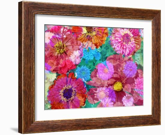 Multicolor Blossom Design from Zinnia, Gerber Daisy and Texture, Photographic Layer Work-Alaya Gadeh-Framed Photographic Print