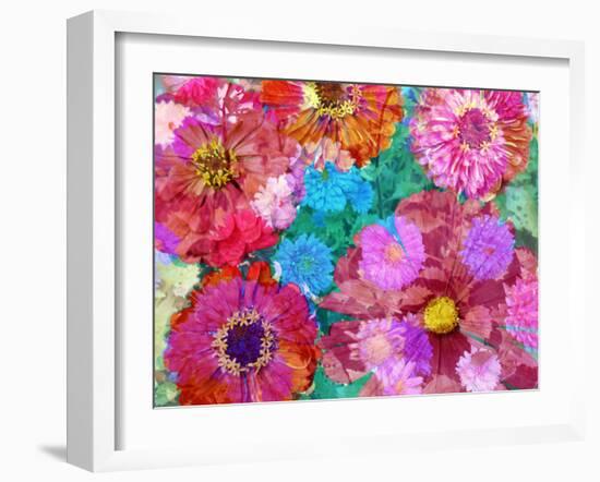 Multicolor Blossom Design from Zinnia, Gerber Daisy and Texture, Photographic Layer Work-Alaya Gadeh-Framed Photographic Print