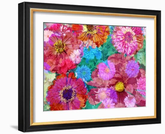 Multicolor Blossom Design from Zinnia, Gerber Daisy and Texture, Photographic Layer Work-Alaya Gadeh-Framed Photographic Print