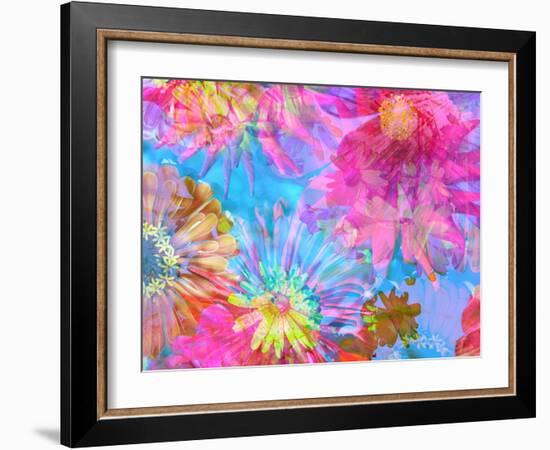 Multicolor Blossom Design from Zinnia, Gerber Daisy and Texture, Photographic Layer Work-Alaya Gadeh-Framed Photographic Print