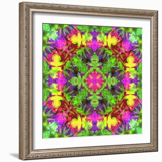 Multicolor Blossom Design from Zinnia, Gerber Daisy and Texture, Symmetric Photographic Layer Work-Alaya Gadeh-Framed Photographic Print