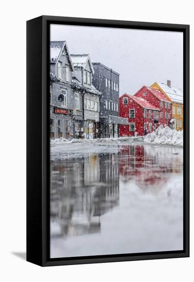 Multicolored houses in the frozen city centre of Tromso, Norway, Scandinavia, Europe-Roberto Moiola-Framed Premier Image Canvas