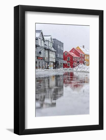 Multicolored houses in the frozen city centre of Tromso, Norway, Scandinavia, Europe-Roberto Moiola-Framed Photographic Print