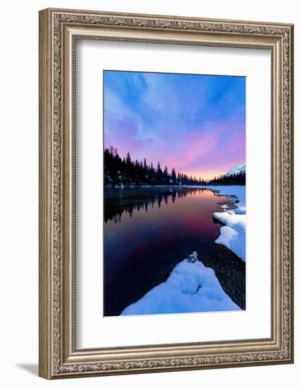 Multicolored sky at dawn reflected in the pristine water of lake Entova-Roberto Moiola-Framed Photographic Print