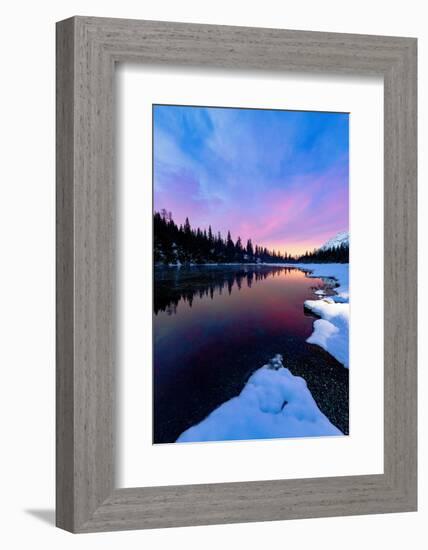 Multicolored sky at dawn reflected in the pristine water of lake Entova-Roberto Moiola-Framed Photographic Print