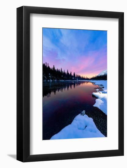 Multicolored sky at dawn reflected in the pristine water of lake Entova-Roberto Moiola-Framed Photographic Print