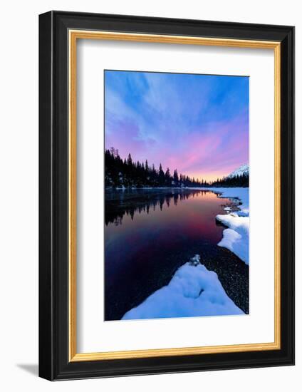 Multicolored sky at dawn reflected in the pristine water of lake Entova-Roberto Moiola-Framed Photographic Print