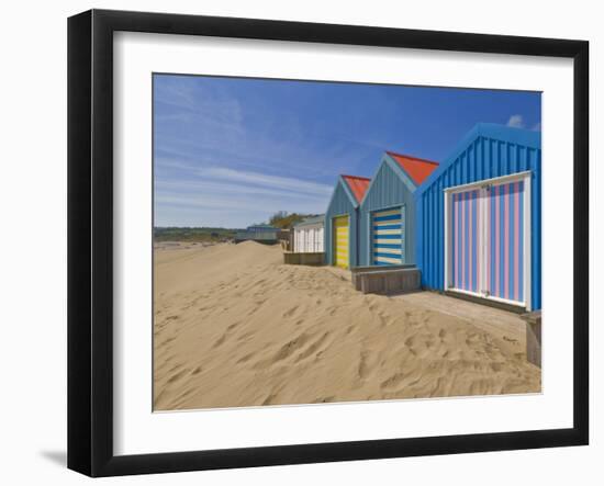 Multicoloured Beach Huts, Morfa Gors Beach, Borth Fawr, Llyn Peninsula, Gwynedd, North Wales-Neale Clarke-Framed Photographic Print