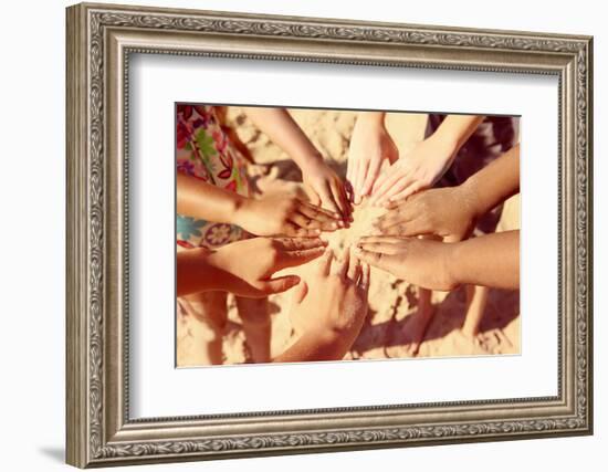 Multicultural Childrens Hands in a Circle. Instagram Effect-soupstock-Framed Photographic Print