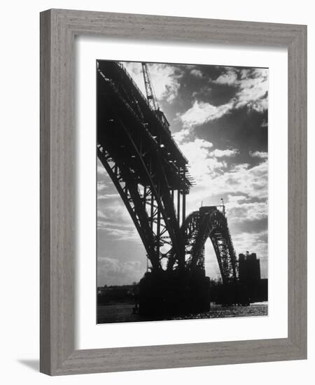 Multiple Arc Bridge under Construction Across the Dnieper River Below the World's Largest Dam-Margaret Bourke-White-Framed Photographic Print