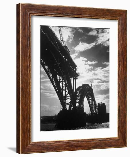 Multiple Arc Bridge under Construction Across the Dnieper River Below the World's Largest Dam-Margaret Bourke-White-Framed Photographic Print