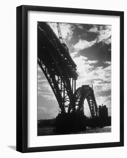 Multiple Arc Bridge under Construction Across the Dnieper River Below the World's Largest Dam-Margaret Bourke-White-Framed Photographic Print