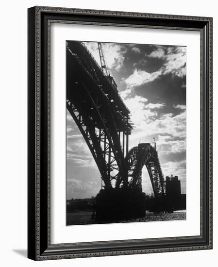 Multiple Arc Bridge under Construction Across the Dnieper River Below the World's Largest Dam-Margaret Bourke-White-Framed Photographic Print