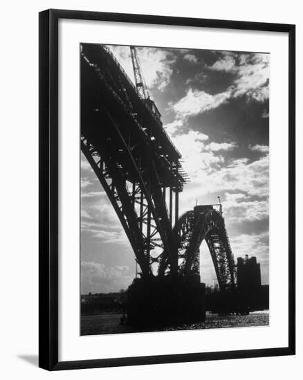 Multiple Arc Bridge under Construction Across the Dnieper River Below the World's Largest Dam-Margaret Bourke-White-Framed Photographic Print