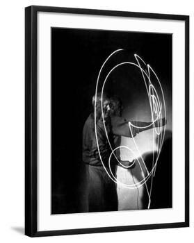Multiple Exposure of Artist Pablo Picasso Using Flashlight to Make Light Drawing in the Air-Gjon Mili-Framed Premium Photographic Print
