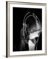 Multiple Exposure of Artist Pablo Picasso Using Flashlight to Make Light Drawing in the Air-Gjon Mili-Framed Premium Photographic Print